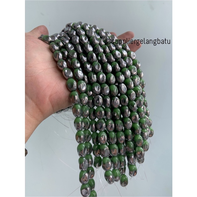 kristal CEKO KACANG SILVER GREEN DOFF 10mm hijau perak oval cutting