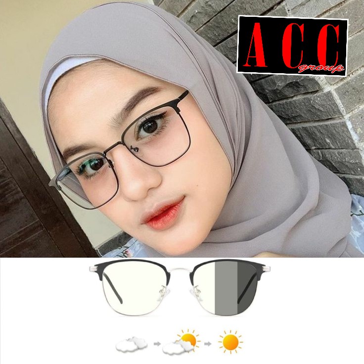 FREE BOX DAN LAP KACAMATA FRAME TITANIUM TERBARU KOREAN PHOTOCROMIC ANTIRADIASI UNISEX WANITA PRIA