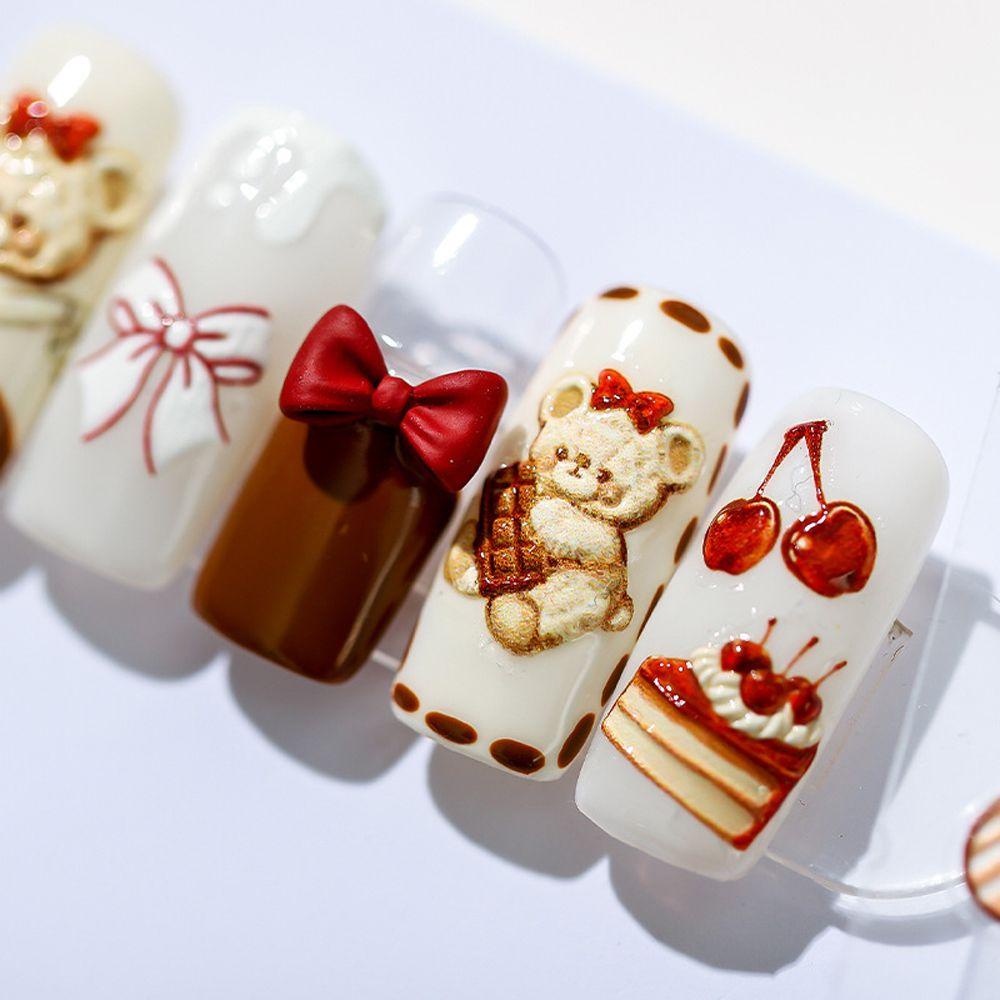 MXBEAUTY Stiker Kuku Kartun Buah Tipis Tangguh Strawberry Kue Bebek Beruang DIY Dekorasi Nail Art