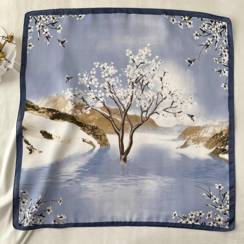 &quot;Sonata&quot; 70x70 cm scarf, Motif Lukisan Scarf Leher, Scarf Tas, Bahan High Grade Silk Immitation