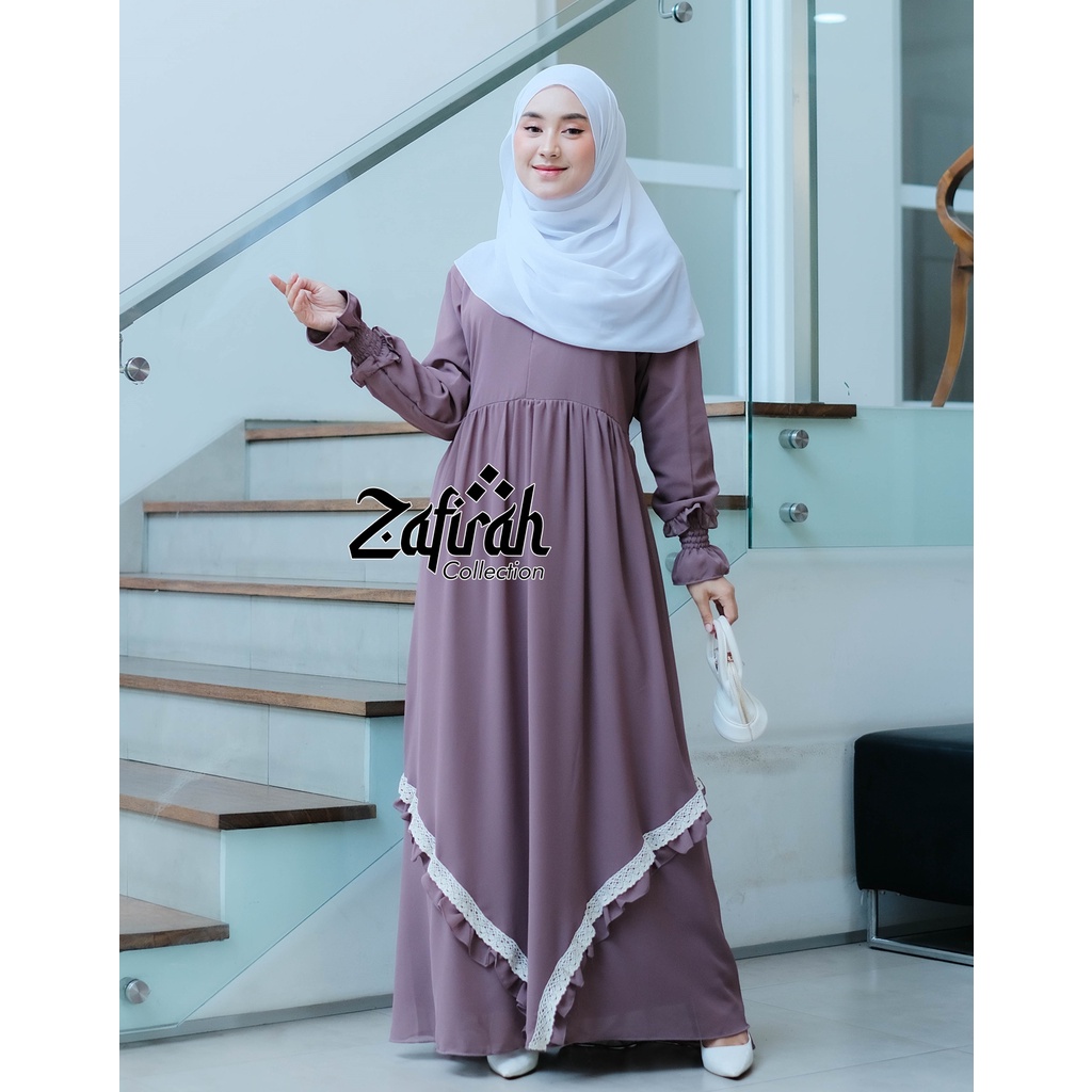 Gamis Ceruty Babydoll Terbaru Zafirah Collection - Gamis Renda Aira Dress Muslim