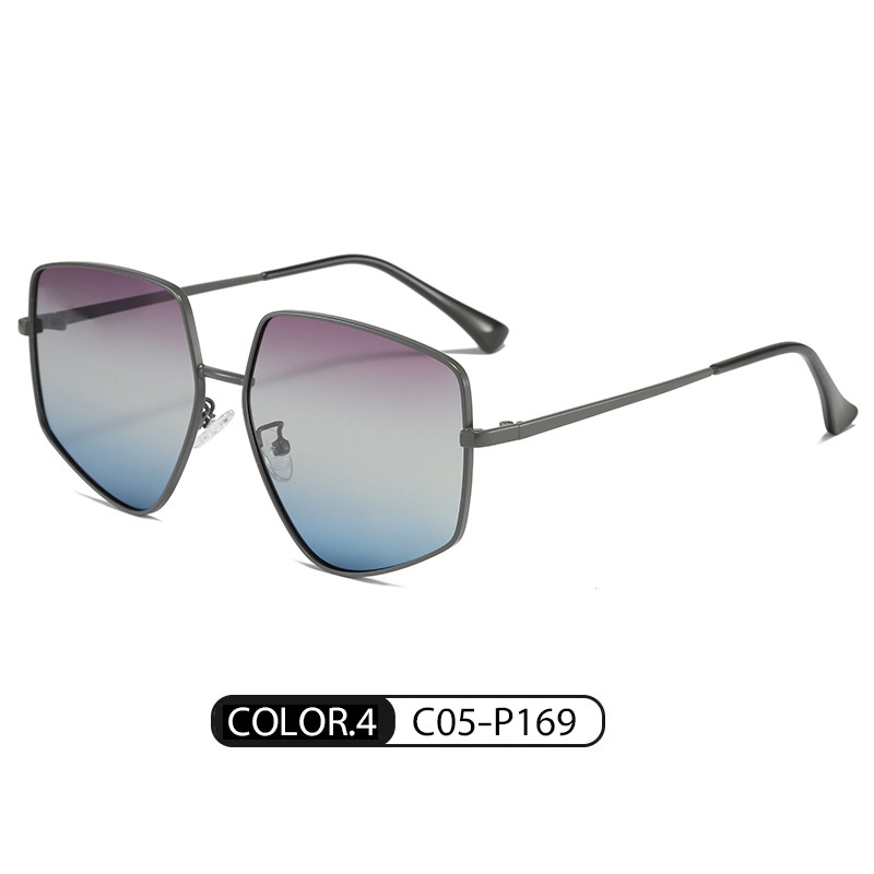 Kacamata Hitam Polarized Bingkai Asimetris Oversized Bahan Metal Untuk Wanita