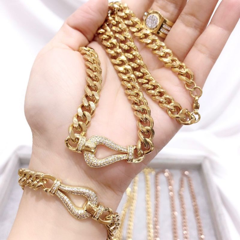 Kalung Gelang Premium Lapis Silver925 Perak Platgold mirip emas asli Premium Quality Anti karat anti alergi K80382