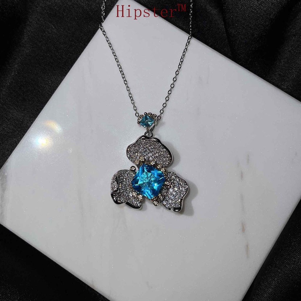 High-End Flower Dignified Generous Style Fashion Sapphire Ring High-Grade Necklace Set
