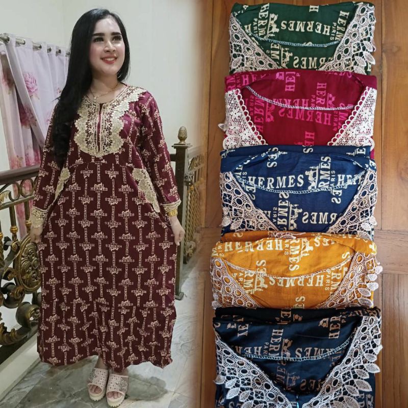 Terbaru Daster Renda Motif Paris Hermes - Baju Tidur Longdrres Renda Wanita