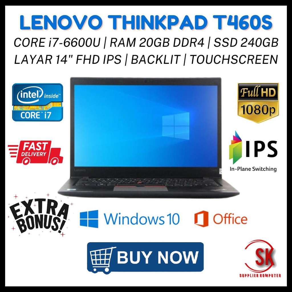PROMO LENOVO THINKPAD T460s CORE i7 RAM 20GB SSD 240GB 14" FHD IPS WINDOWS 10 BACKLIT KEYBOARD