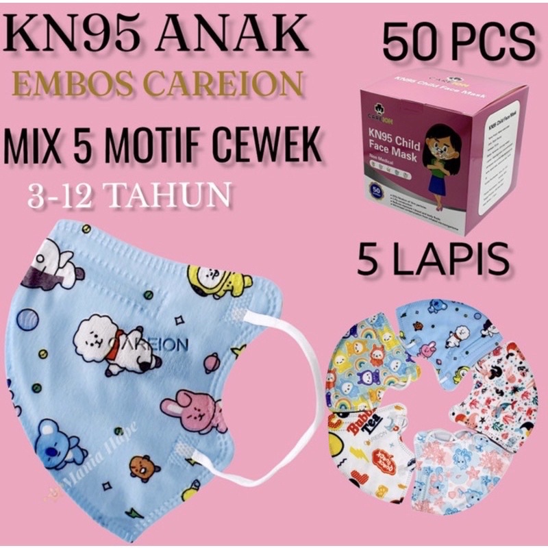 CAREION Masker Anak Cowok / Cewek Model KN95 5ply