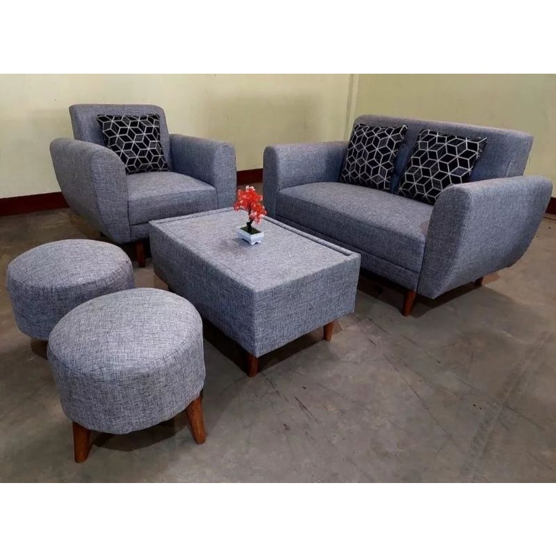 TERMURAH SET Sofa Retro / Sofa Scandinavian / Sofa minimalis 21 + Meja + 2 puff