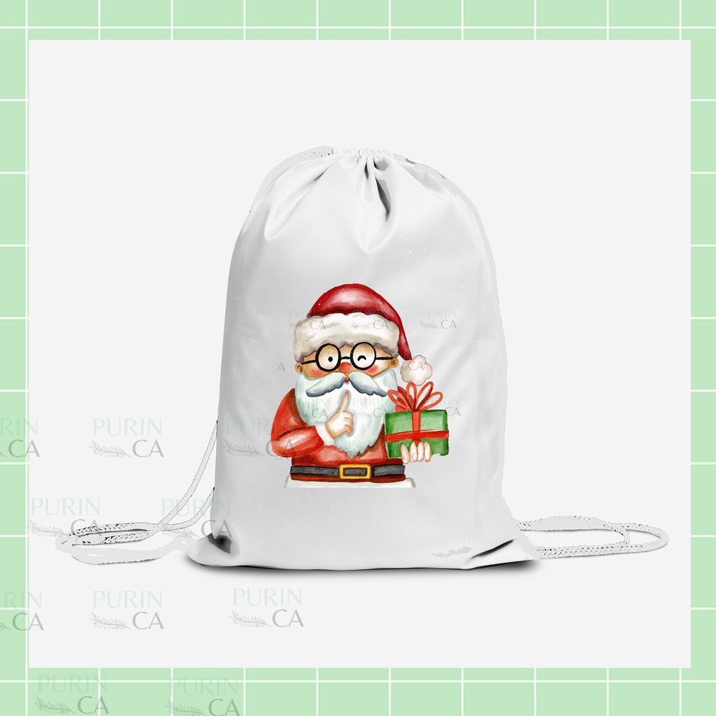 Pouch Serut / Tas Serut / String Bag Kanvas CHRISTMAS NATAL