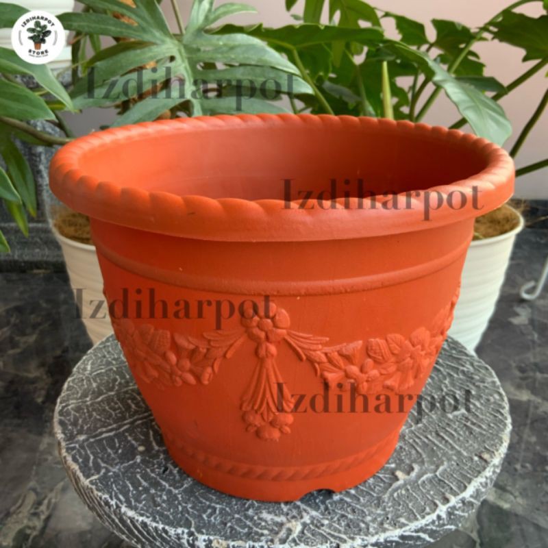 Pot bunga tanaman shallom bulat MERAH BATA 25 - bahan tebal