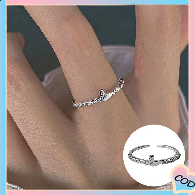 COD❤️ Cincin Jari Telunjuk Bentuk Angsa Kecil Model Terbuka Untuk Wanita-A.one