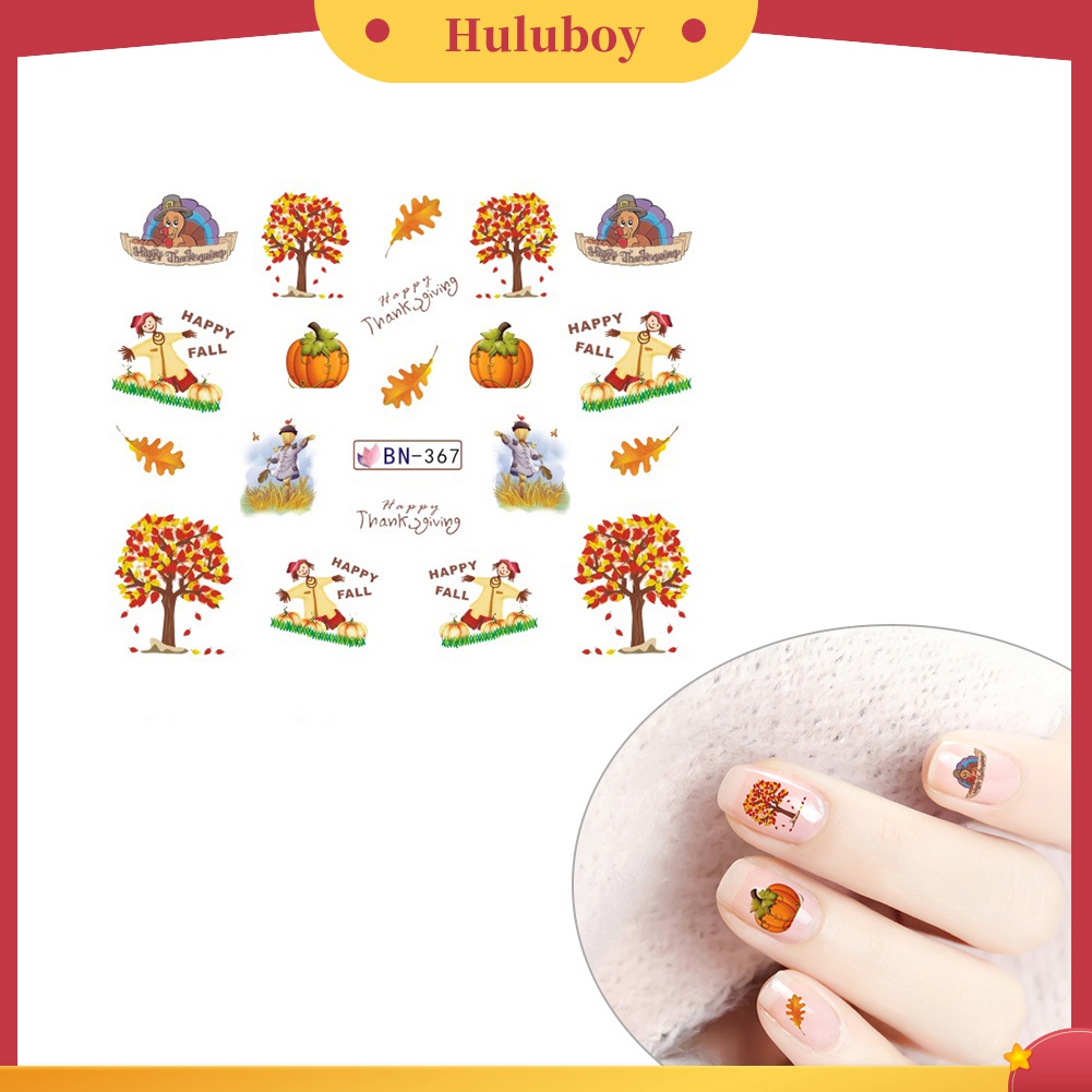 Huluboy Huluboy♡ 12 Lembar Stiker Kuku Motif Labu Maple Untuk Dekorasi Nail Art DIY