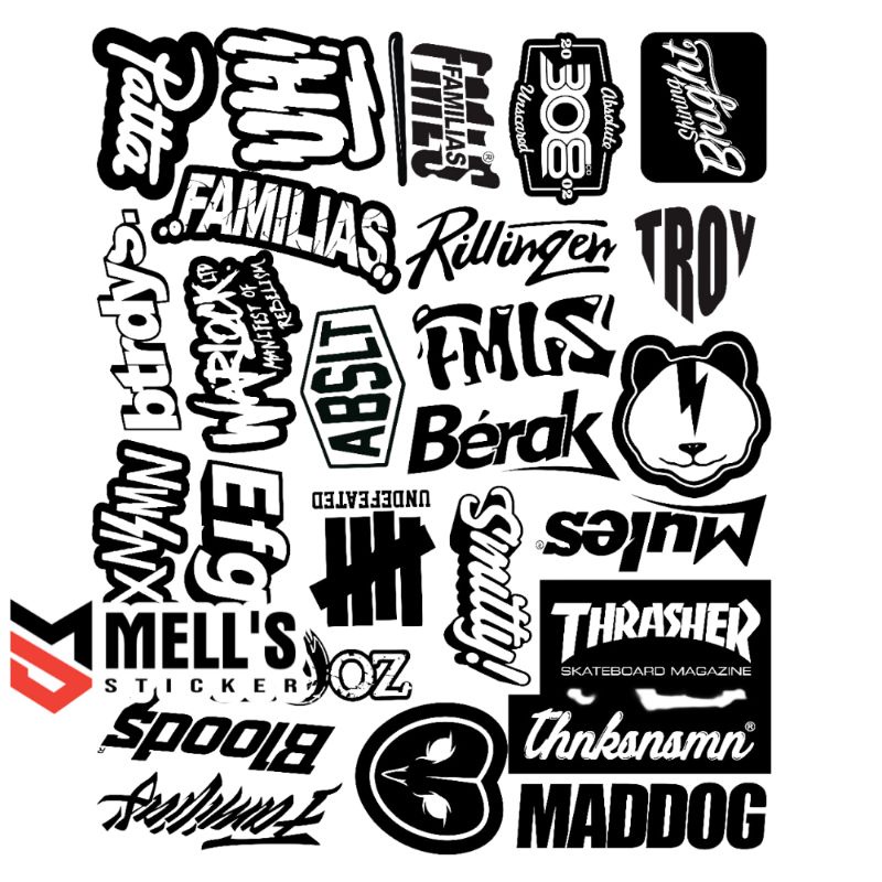 

Stiker sticker distro hitam merk baju brand baju paket isi 100 lembar