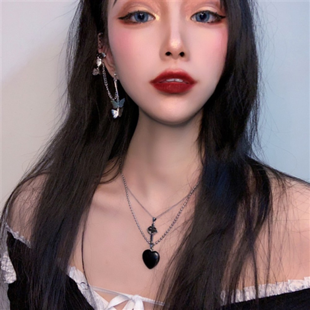 1pc Anting Klip Rantai Panjang Wanita Bentuk Kupu-Kupu Gaya Punk Hip Hop #261141322