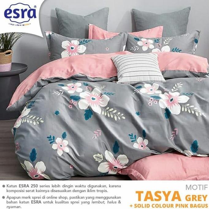 SPREI DAN BEDCOVER ALL SIZE BAHAN KATUN ESRA MOTIF TASYA GREY VF125SDVE