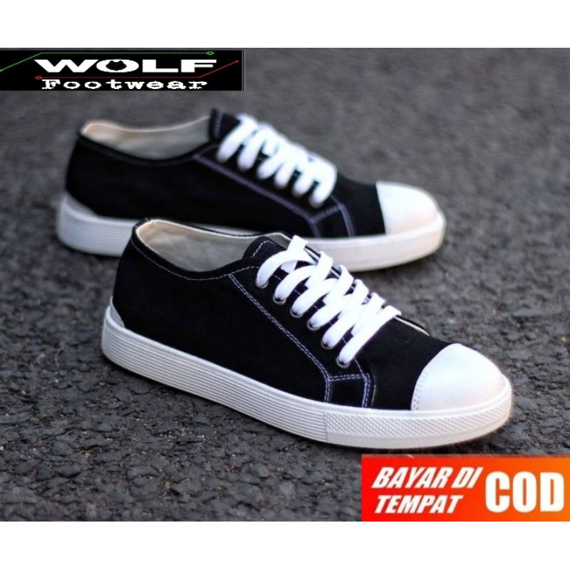 CLASS BLACK |WOLF x JOE| Sepatu Casual Sneakers Running Sporty Kulit Kanvas Premium