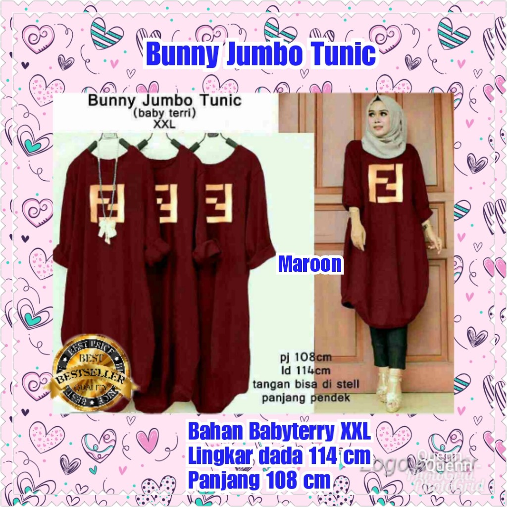 TERMURAH BLOUSE BUNNY JUMBO TUNIC  NAVY /MAROON/BLACK/TERBARU/TERPOPULER/TERLARIS/KONDANGAN/TERMURAH