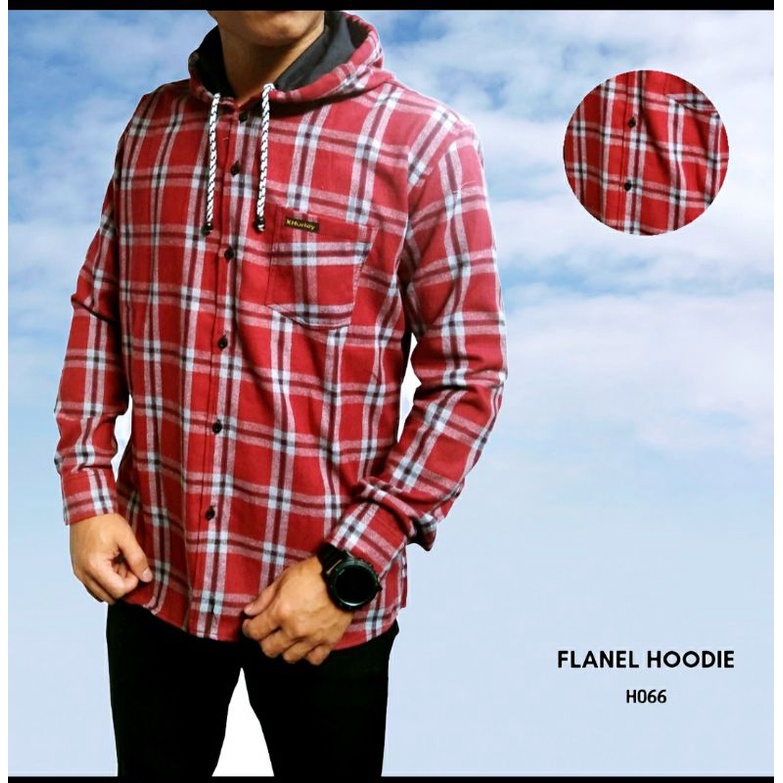 kemeja flanel Hoodie pria wanita