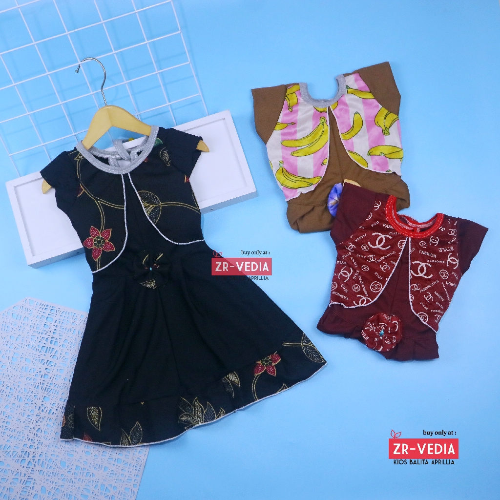 Dress Joana uk 1-2 Tahun / Dres Anak Perempuan Murah Baju Cewek Gaun Brukat Lengan Pendek Import