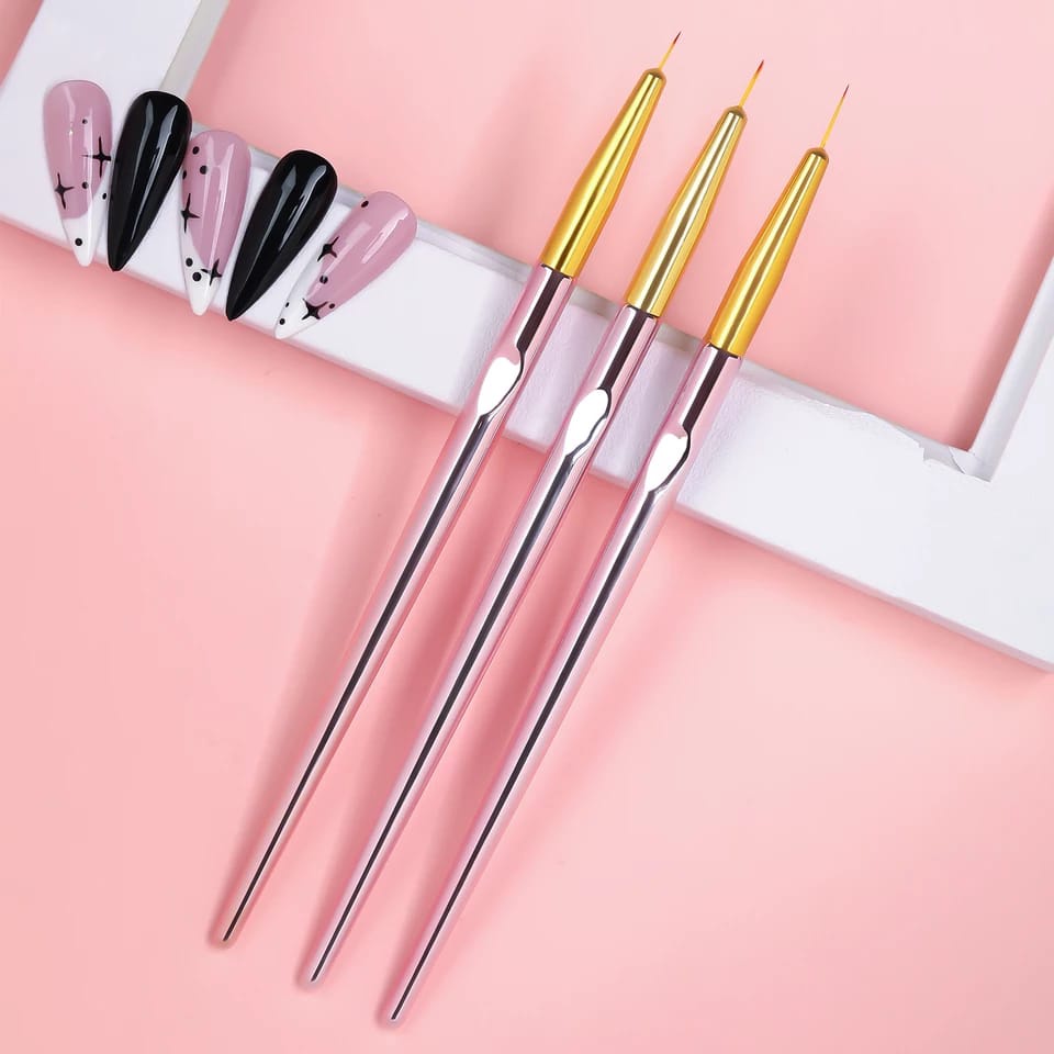 Kuas Liner Brush Akrilik Rose Gold Nail Art Kuas Lukis Garis Lurus Kuku Set Brush Liner 3PCS F807