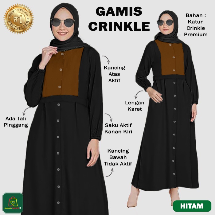 Baju Dress Wanita Muslimah GAMIS CRINKLE Katun JUMBO All Size Fit To XL / 28783