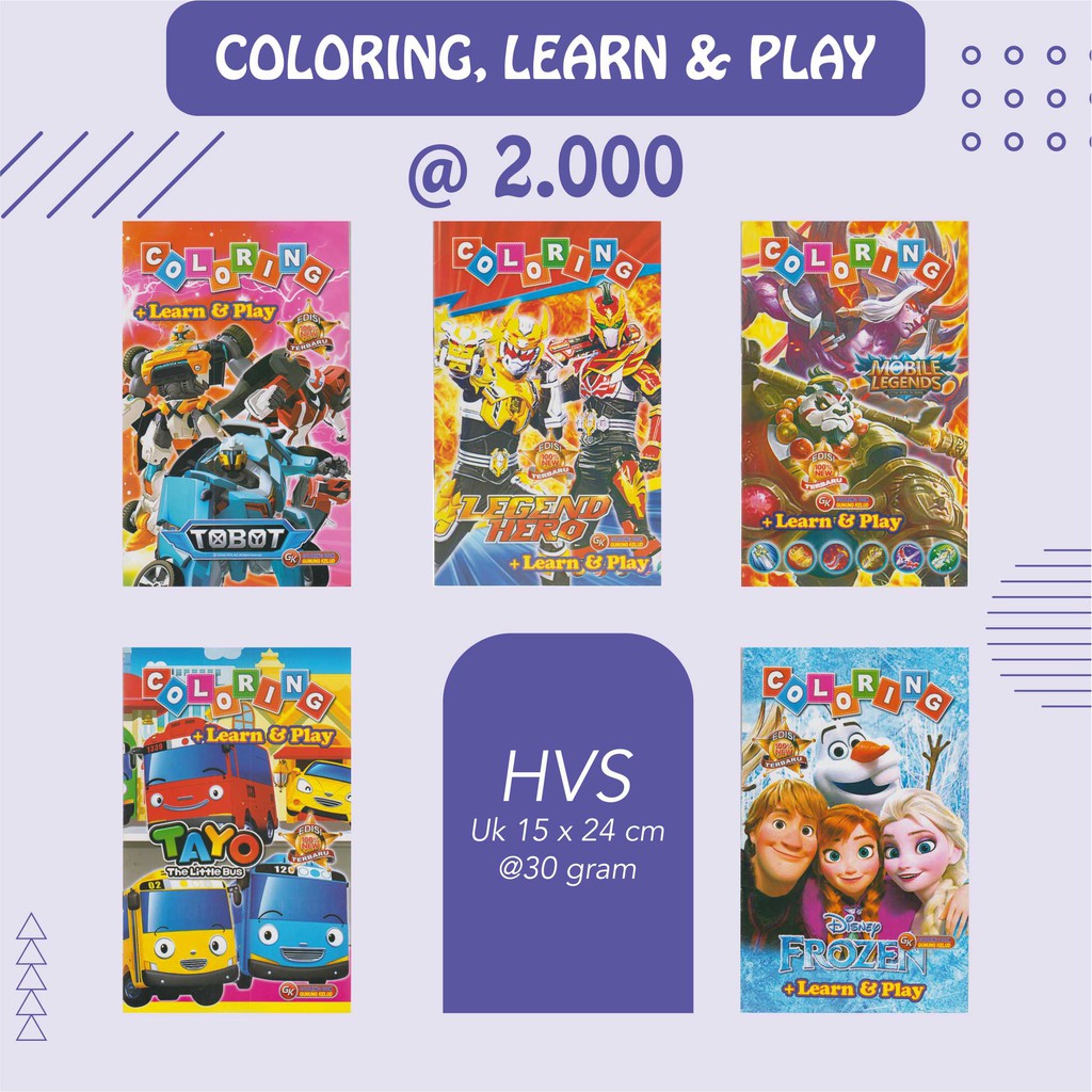 Buku Mewarnai Anak 2 Dan 3 Tahun Seri Tobot / Legend Hero / Mobile Legend / Tayo / Frozen