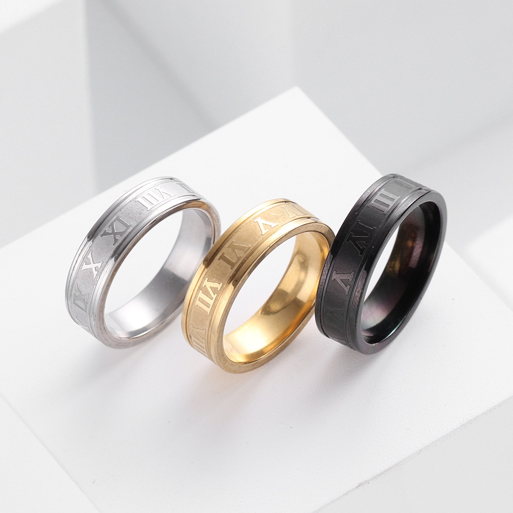 3 Warna Angka Romawi Cincin Baja Titanium Perak Emas Hitam Punk Perhiasan Fashion Pria Wanita Rings