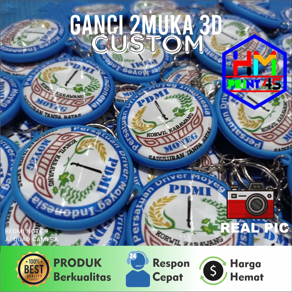 GANTUNGAN KUNCI 2SISI / BULAK BALIK CUSTOM 45mm bahan 3D