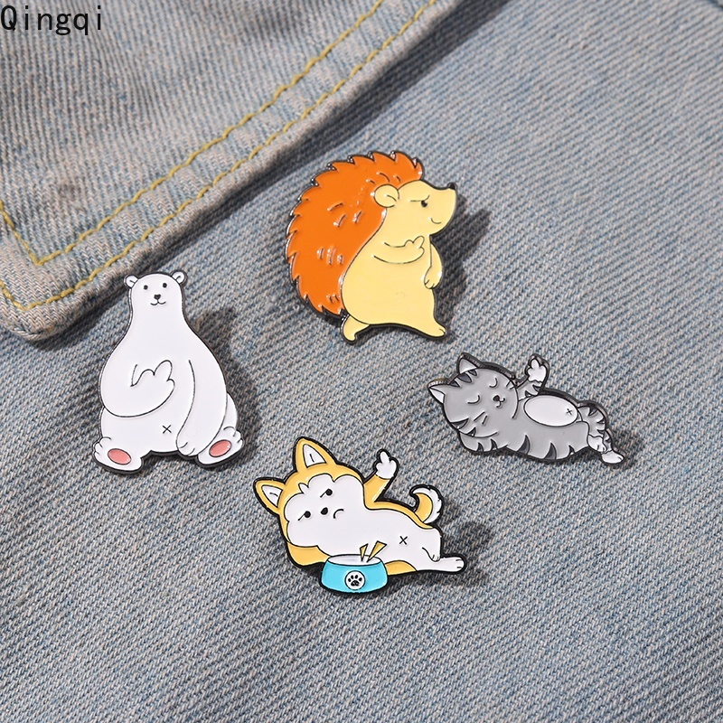 Bros Pin Enamel Desain Kartun Beruang Kucing Tupai Landak Untuk Kerah Kemeja