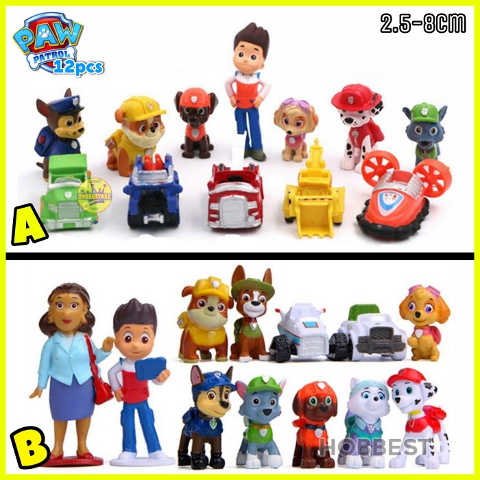 PAW PATROL isi 12 Action Figure Miniatur Topper Pajangan Mainan Puppy