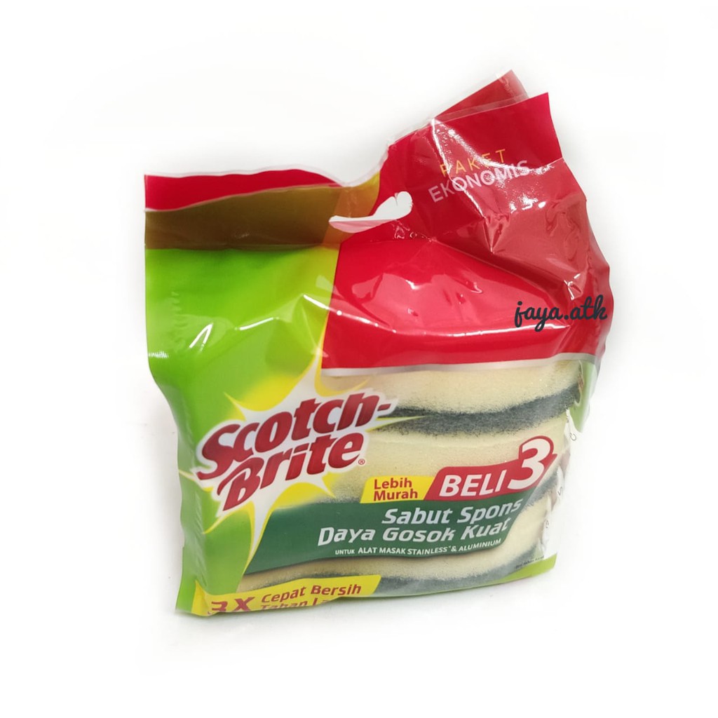 SPONS SABUT CUCI PIRING SCOTCH BRITE HIJAU ISI 3 ID-30P3 BUSA 3M SPONGE CUCI PIRING SET 3 ID30