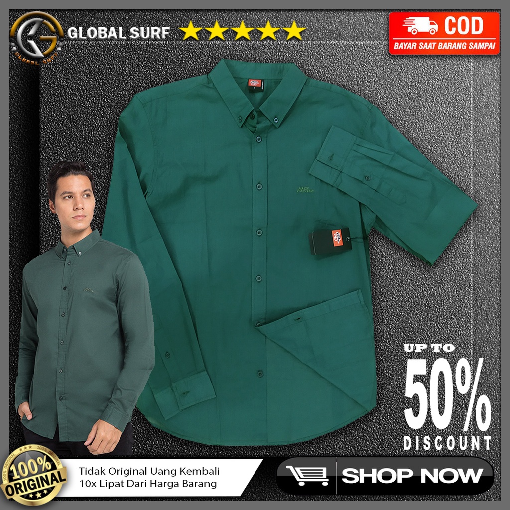 Kemeja Polos Bordir Logo Depan No Fear Original Reguler Fit Hem Lengan Panjang Pria Kasual Surf Ori