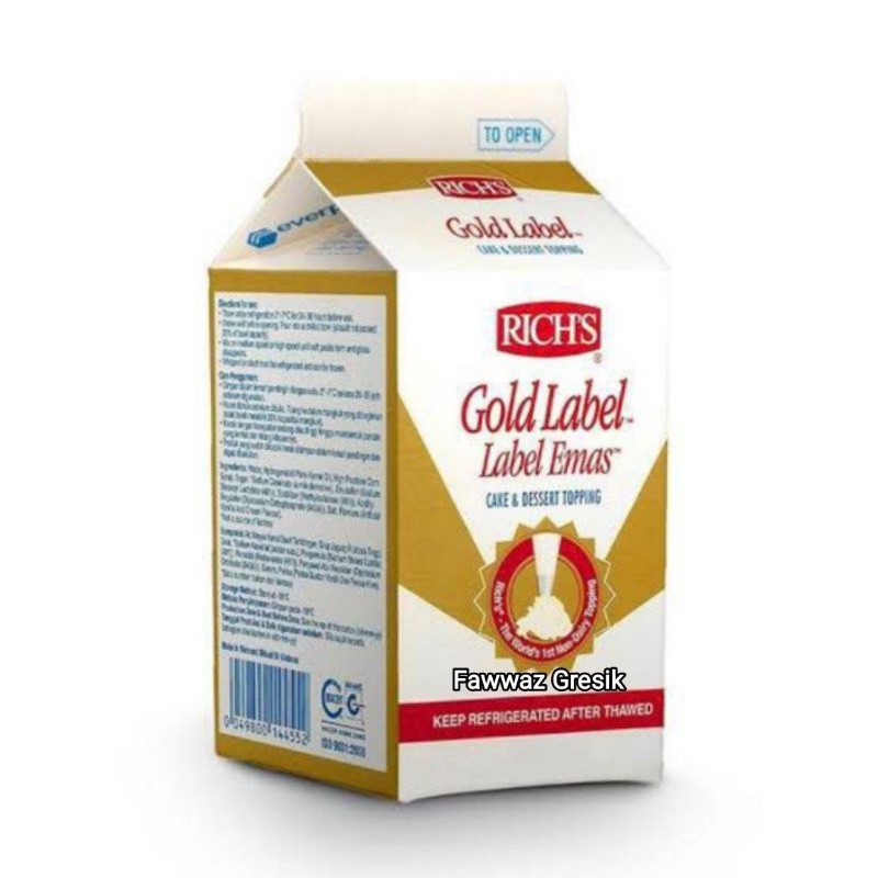 Rich Gold Label 500g Whipping Cream Gold Label Rich's 500ml