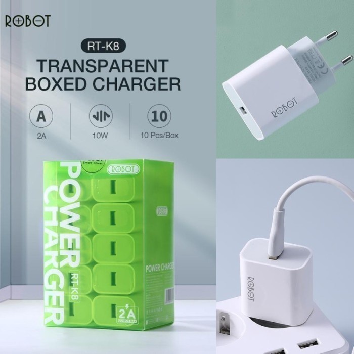 Robot RT-K8 Adaptor Charger 2A 10W Fast Charging Garansi Resmi 1 Tahun (isi 10)