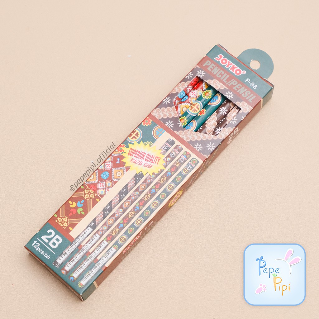 Pensil Joyko Batik P-98 2B Motif Bergambar Pencil Kayu Anak Serut Warna Cerah Rautan