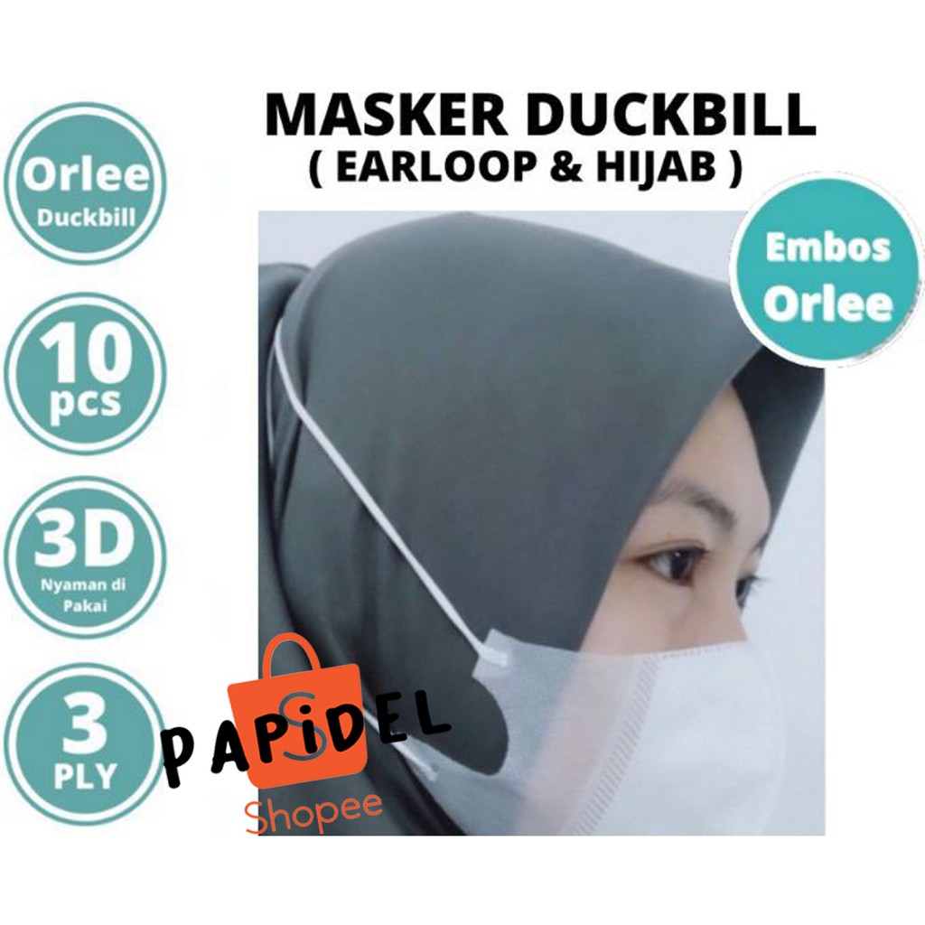 Masker 3ply 3D headloop orlee Hijab isi 10 Pcs Embos Merk orlee