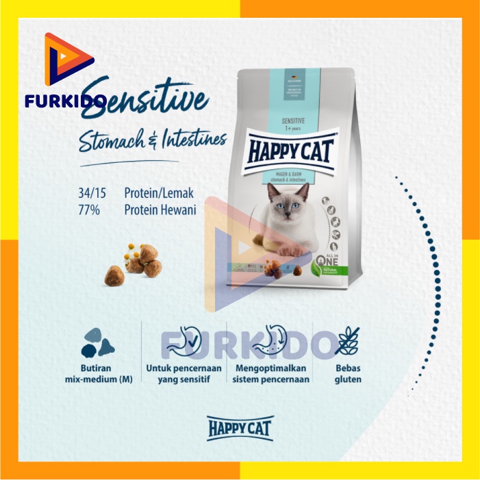 Happy Cat Sensitive Stomach &amp; Intestines 300 Gr / Makanan Kucing