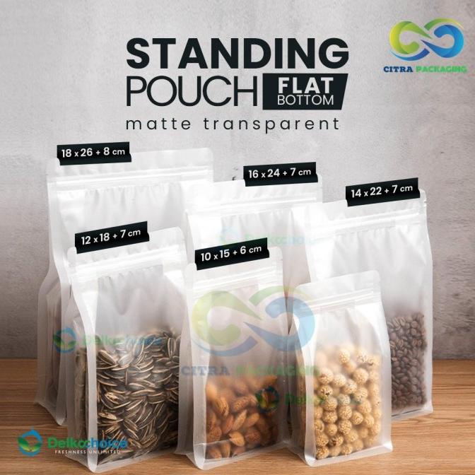 STANDING POUCH FLAT BOTTOM MATTE TRANSPARAN - PLASTIK KEMASAN ZIPLOCK