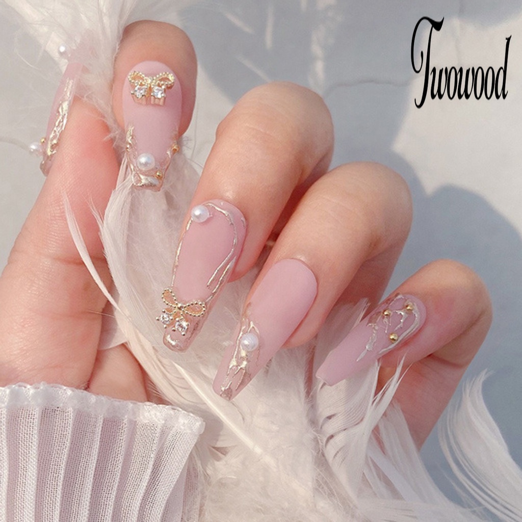 2 Pcs Ornamen Kuku Bentuk Hati Dan Pita Aksen Zircon Tahan Pudar Untuk Dekorasi Manicure