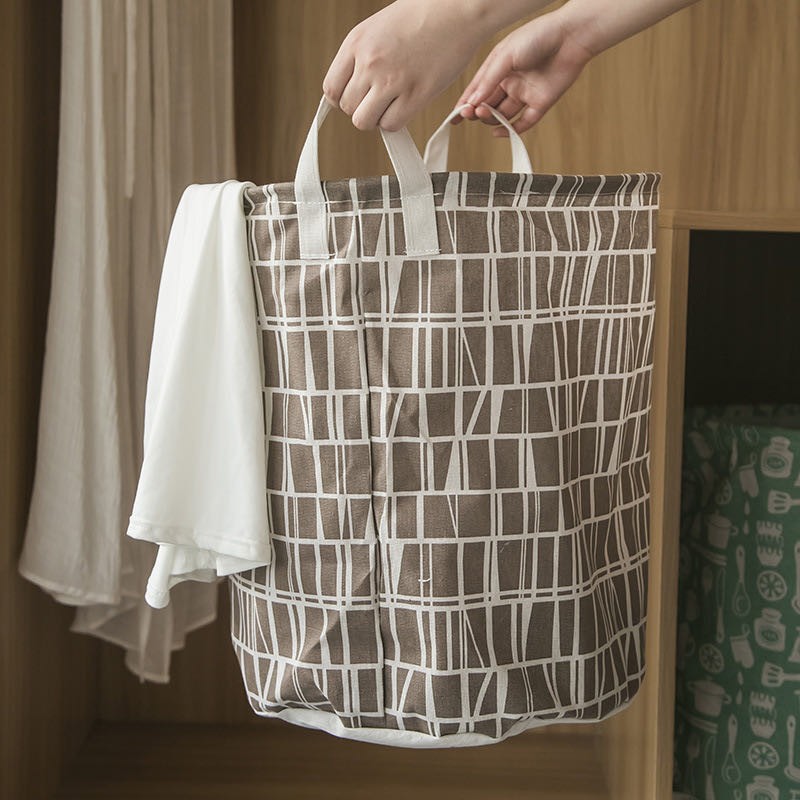 Keranjang Baju Bulat Pakaian Kotor / Laundry Bag Canvas-Cokelat