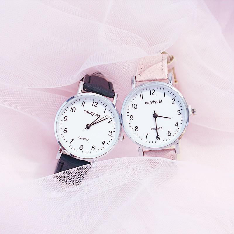 BAJ Jam Tangan Wanita Analog Casual Fashion Retro Korea CandyCat Strap PU Pria Couple JF084