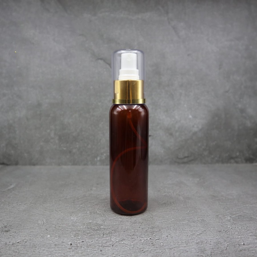 BABEE - BOTOL AMBER 100ML SPRAY GOLD SILVER FULL CAP / BOTOL PLASTIK 100 ML COKLAT AMBER TUTUP SPRAY