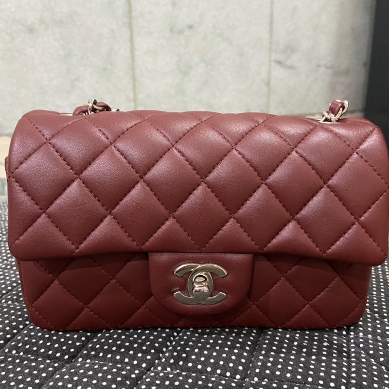 Chanel Mini Rectangle Burgundy Lambskin SHW #28