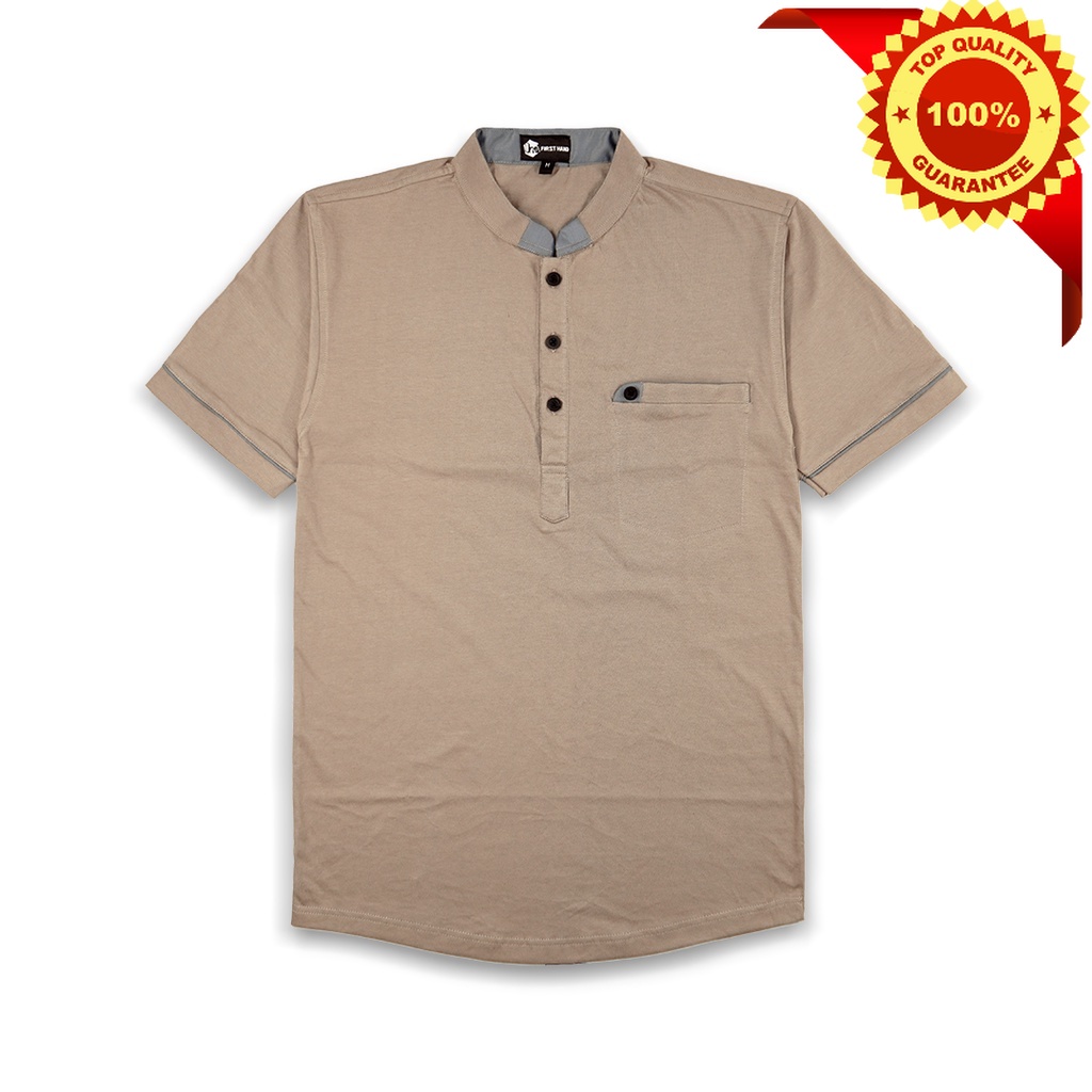 Baju Koko Pria Dewasa Kurta Lengan Pendek Koko Rasyid Katun Warna Milo