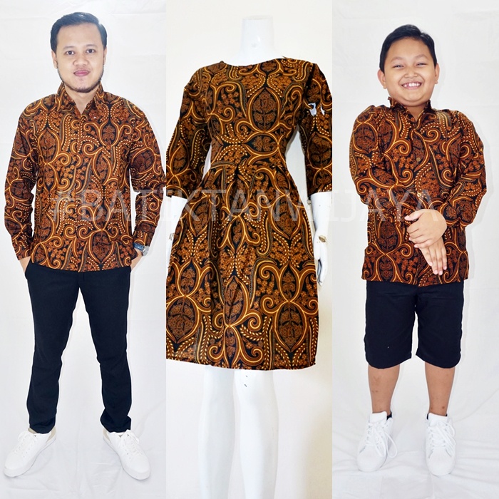 Batik Keluarga Ibu Bapak Anak Laki 1-14 Tahun Ibu Model Gaun Dress Ayah dan Anak Laki Kemeja Lengan 