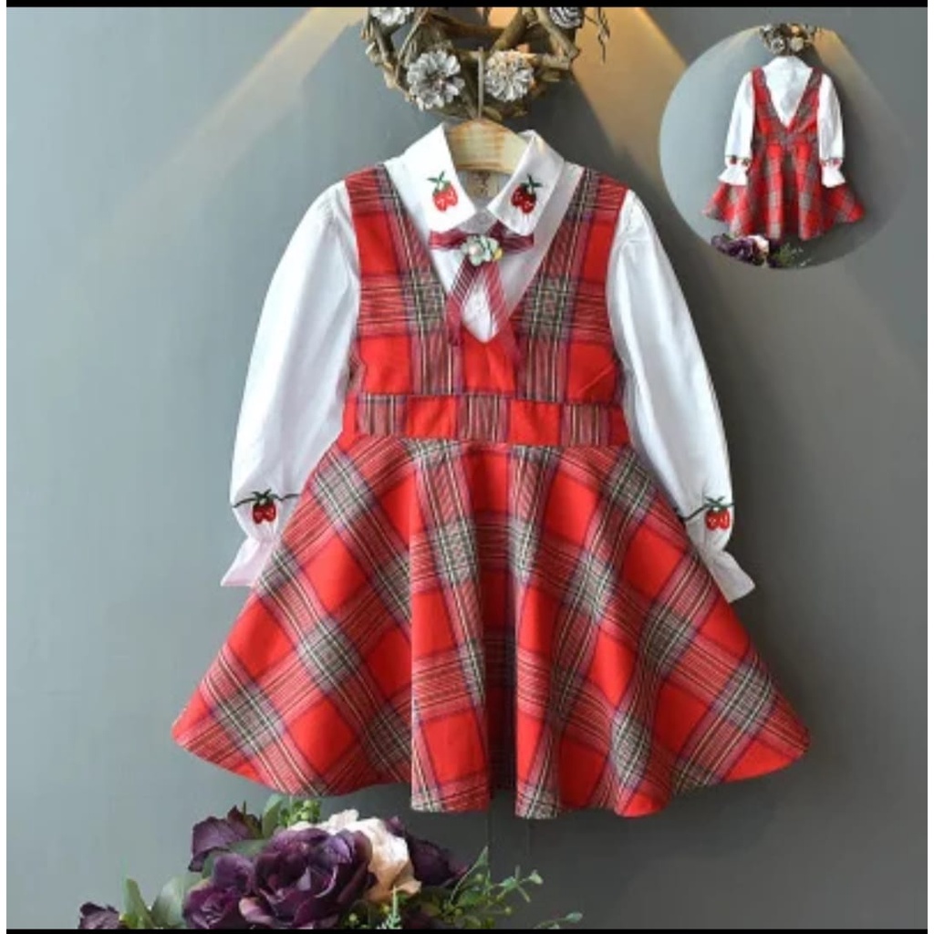 INV - DRESS KIDS BERRY KOTAK / SABLON STROWBEERY / TERBARU / TERPOPULER