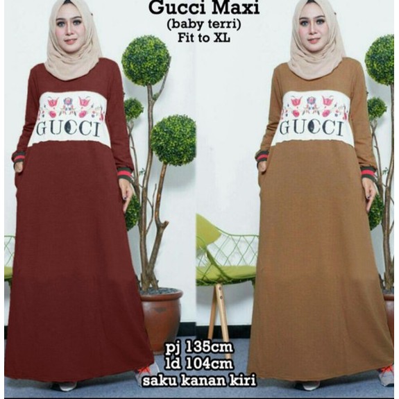 TRENDY Pakaian wanita muslim syari setelan ramadhan lebaran Terusan gucci maxi maxy terusan dress lo
