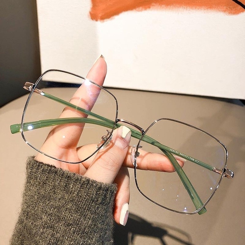 （YUZHU）COD INS Fashion Style Oversized Square Frame Kacamata Untuk Wanita Kacamata Anti Radiasi Untuk Wanita