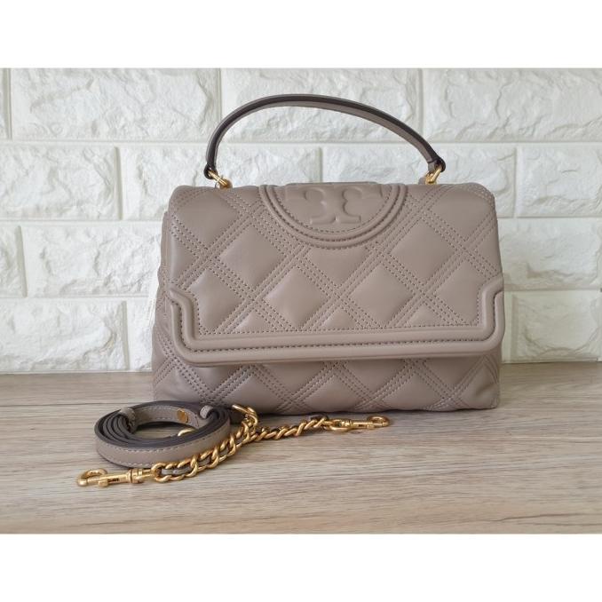 Tory Burch Soft Fleming Top Handle Satchel Grey Heron Original 100% TB