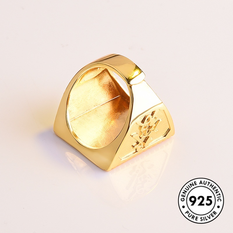 Cincin Desain Naga Bahan S925 Silver Gold Plated Gaya Retro Untuk Pria